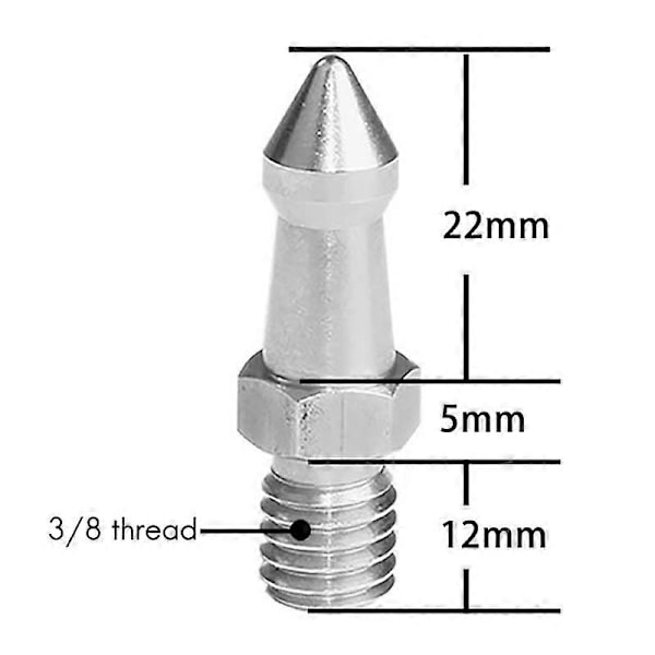 3 stk. 3/8 tommer universelle fodpuder i rustfrit stål Mini SLR kamera stativ plus pigge stålnegle