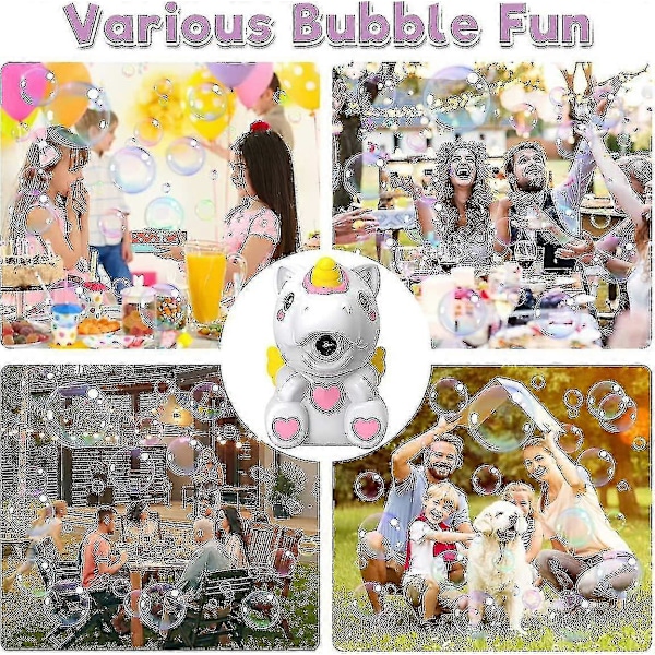 Bubbelmaskin för Barn, Automatisk Bubbelblåsare Leksak för Pojke Flicka Småbarn, Enhörning Bärbar Bubbelblåsare med Bubbelvätska för Inomhus Utomhus