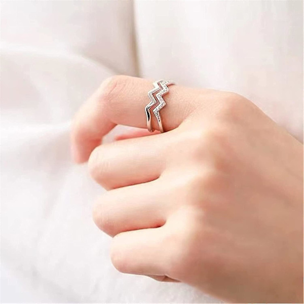 Dubbelvågig Ring, Justerbar Vågig Ring Minimalistisk Ring Present Till Hennes Vitguld