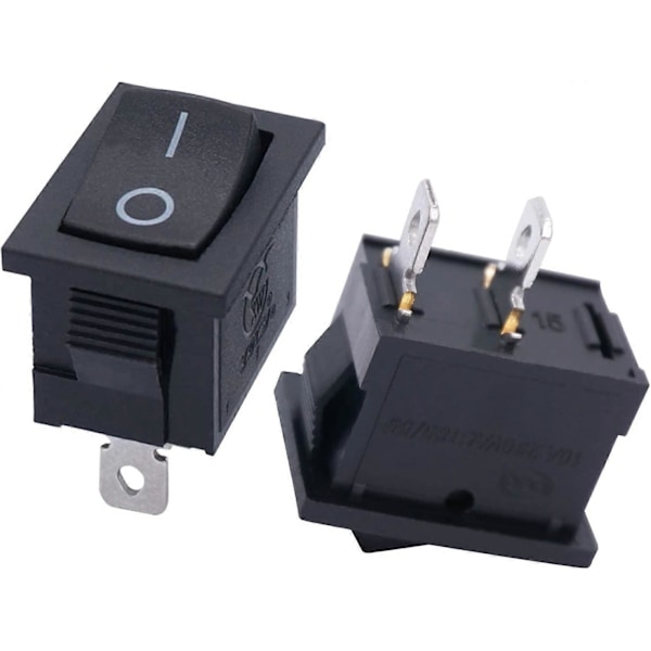 10 kpl Rocker Toggle -kytkin musta On/Off SPST 2-nastainen 2-asentoinen KCD1 AC 250V/10A 125V/12A KCD1-1-101-BK