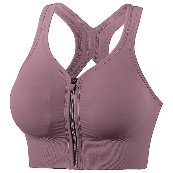 Naisten urheiluliivit edessä vetoketjulla suljettavat alusvaatteet iskunkestävät urheiluvaatteet juoksemiseen Fitness-KOKO, VÄRI: XL, vaaleanpunainen