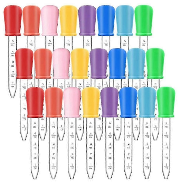 24-pack flytande droppare, 5 ml silikon och plast klar medicin ögondroppare med bulbspets för barn