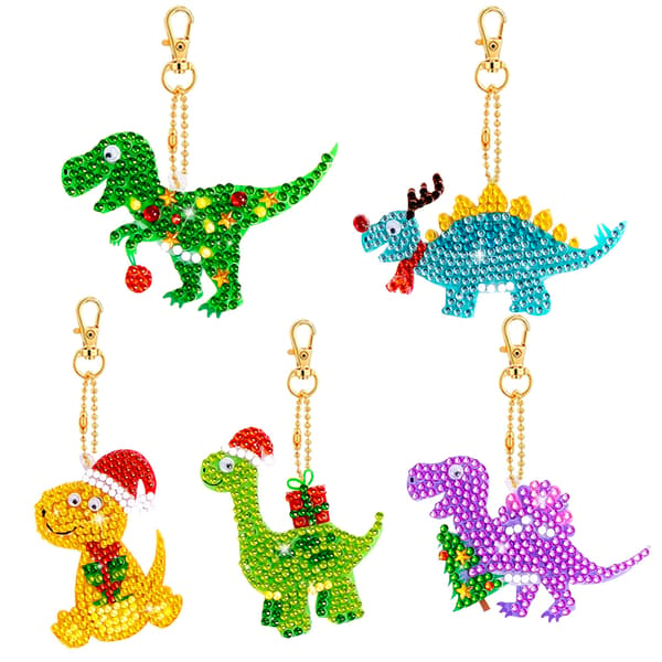 DIY Diamantmålning Nyckelring Tecknad Julväska Hänge 5D-Dinosaurie