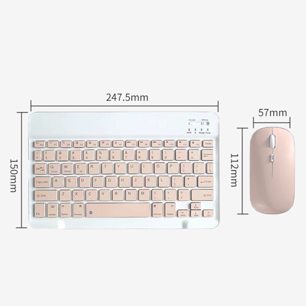 Bluetooth Keyboard and Mouse Combo - 10-inch Rechargeable Wireless Keyboard and Mouse Set with Case (Pink)