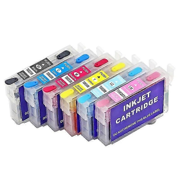 Högkvalitativ T0821 bläckpatron för Epson Stylus R270 R390 Rx590 T50 Tx700w Tx800w Tx720 Tx700 Tx800 Rx610 skrivare, påfyllningsbar med chip