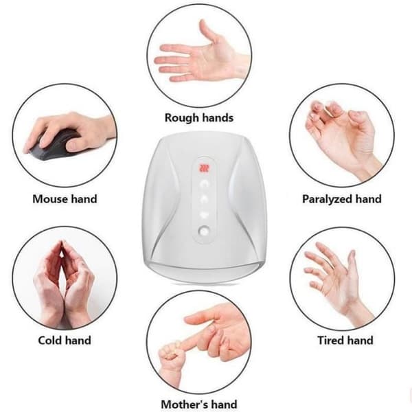 Vit uppvärmd handmassager, fysioterapi, luftkompression, pressoterapi för handflata och fingrar