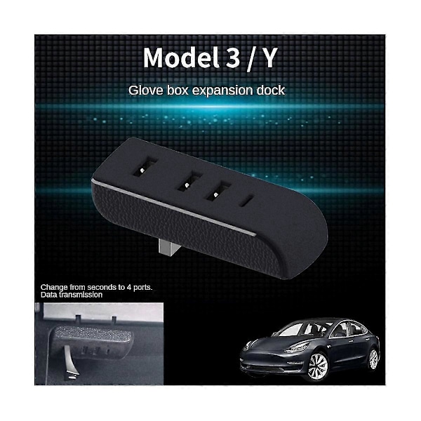USB-hub for hanskerom for 2021-2023 Model 3, Model Y modeller, utvidelsesdokk for hanskerom