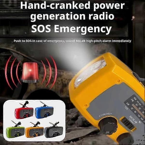 Nødradio med solcellepanel, håndsving og dynamogenerator, 5000mAh Phon Part Europæisk stil SZRH A-B