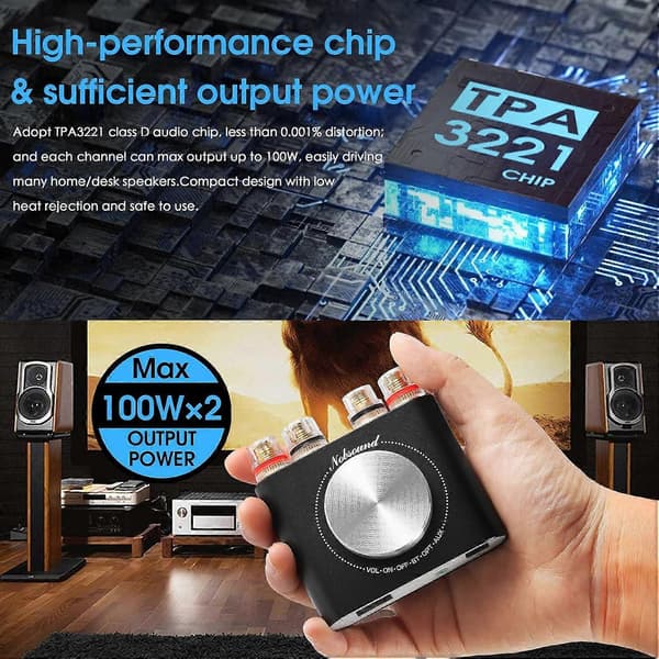 2025 Nyaste Q10 Dubbelkanal Bluetooth Förstärkare, 100W x2 Ljudkraft Mini
