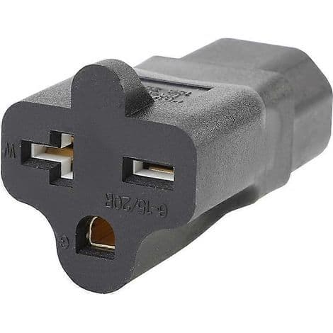 IEC 320 C14 Han til 6-15/20R Adapter, 3-benet C14 til 6-15/20R Konverteringsstik
