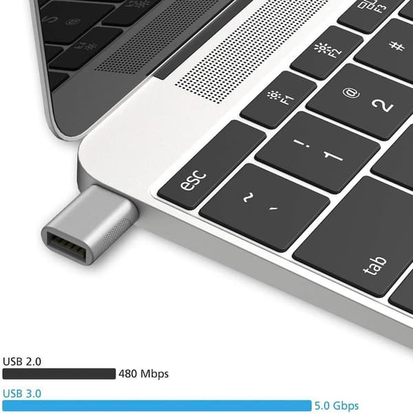USB-C - USB-sovitin, USB-C - USB 3.0 -sovitin, USB Type-C - USB, USB-naarasovitin (hopea)