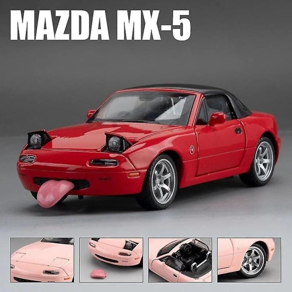 1/32 Mazda Mx-5 Miniature Diecast Mx5 Roadster Legetøjsbilmodel Lyd og lys Døre, der kan åbnes samling Gave til børn Dreng Kid Red