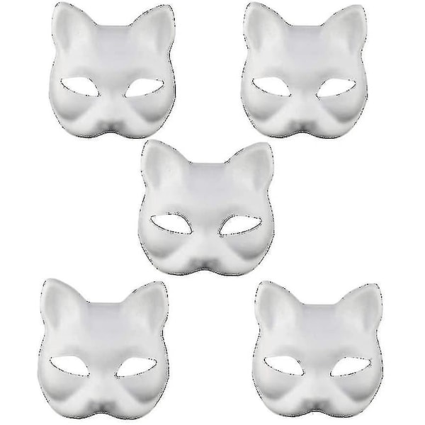 5 stk Gjør-det-selv-hvitpapirmaske Fox Cat Face Pulp Blank Håndmalt maske Personlighetsdesign Maske For Dansefest Festival Performance White