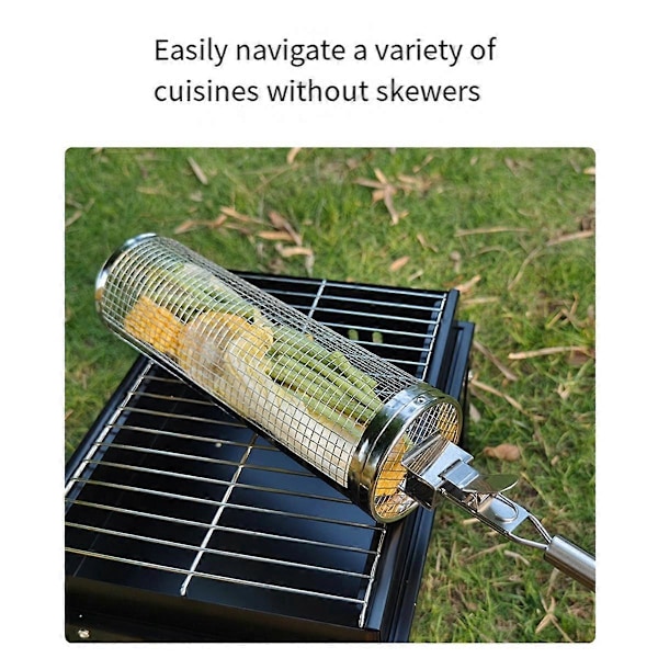 Barbecue Bur med Håndtag Barbecue Rustfrit Stål Rullende Grill Tønde Barbecue Net Røget Barbecu