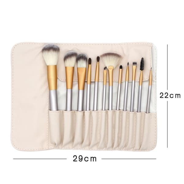 Make-up børstesæt - Syntetisk - Beige - 12 dele - 29x22 cm