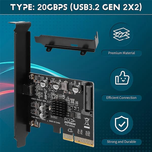 USB PCIE -kortti tyyppi C PCI-Express 4X - USB 3.2 Gen 2X2 (20 Gbps) ASM3242-piirisarja 8/10/Linuxille