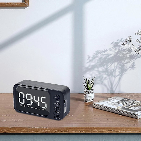 Bluetooth-högtalare med digital tidsvisning, dubbel väckarklocka, Bluetooth-högtalare, portabel trådlös utomhushögtalare med U-disk, radio, FM-klocka, Au
