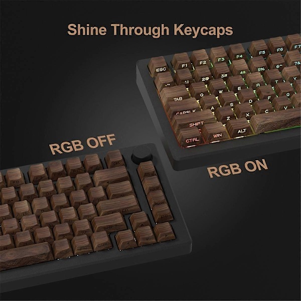 136 Taster Valnøtt Trestruktur Tastaturhetter Sideprint PBT Tastaturhetter Bakgrunnsbelyst Cherry Profil for MX Bryter Mekanisk