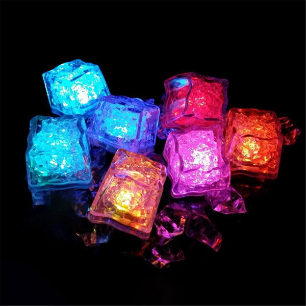 12 STK Vandtæt LED-is-terning Farverig Hurtigt Blinkende Glød i Mørket Lys op til Bar Club Drinking Party Dekoration B