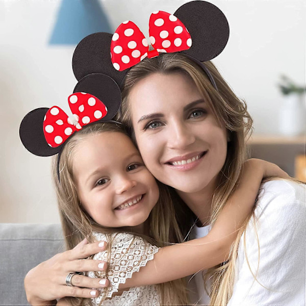 Minnie Mouse Ører for Voksne, Sett med 2 Hodebånd som passer for Mamma og Meg, Matchende for Voksen og Liten Jente