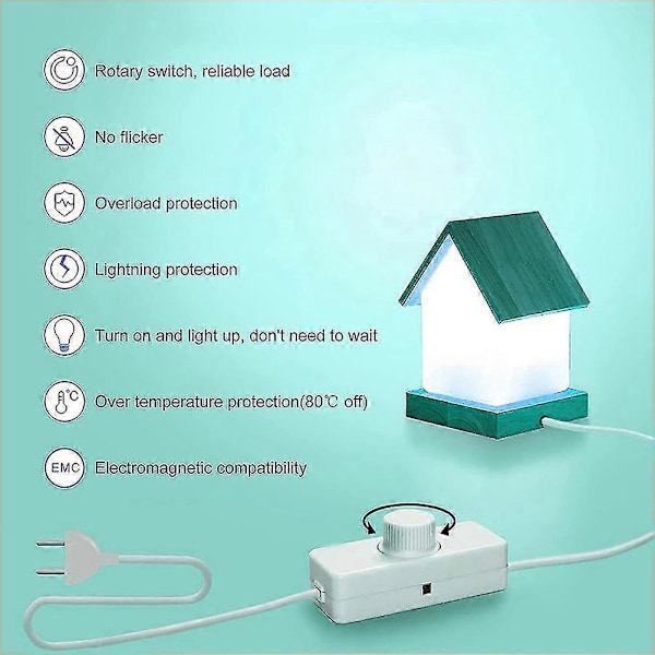 Inline LED Dimmer Switch, Indbygget ON/OFF og Knapkontrol Dimmer til Dæmpbare 3-100W LED/Glødepærer