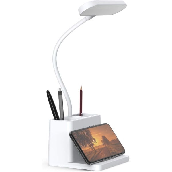 LED skrivebordslampe med penneholder, skrivebordslampe for datamaskin, fleksibel svanehals lesebordslampe ved nattbord