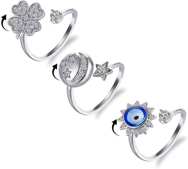 Set of 3 Rings with Rotatable Symbols Silver
