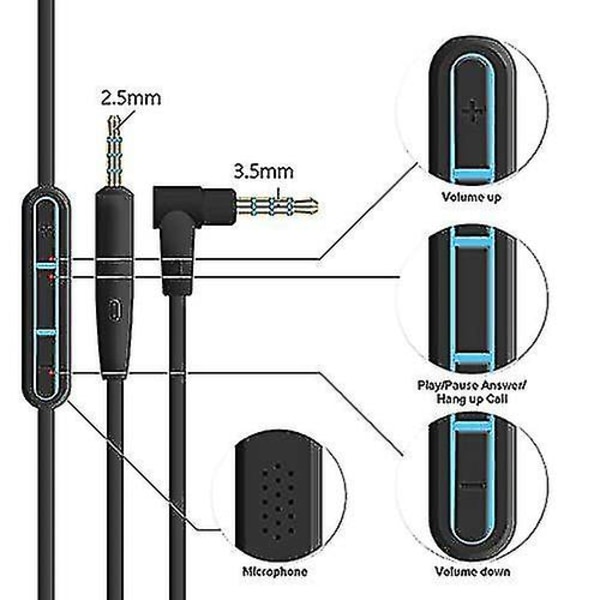 Udskiftningslydkabelledning til Bose Quietcomfort Qc25 Qc35 Hovedtelefoner med Inline Mic Volumenkontrol