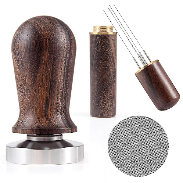 51mm Espresso Coffee Tamper&Stirrer Set-Wooden-Handle Spring-Loaded Calibrated Tamper with Premium