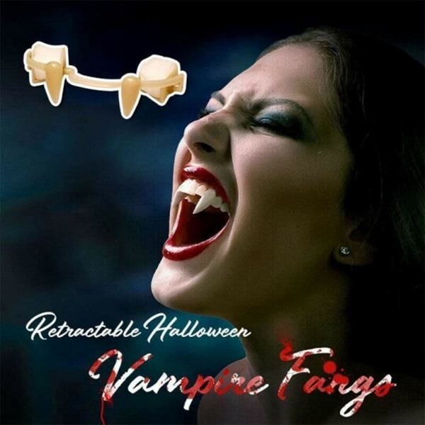 Infällbara Halloween Vampire Fangs-tänder, läskiga läskiga Fake Vampire Fangs-tänder Realistiska Återanvändbara