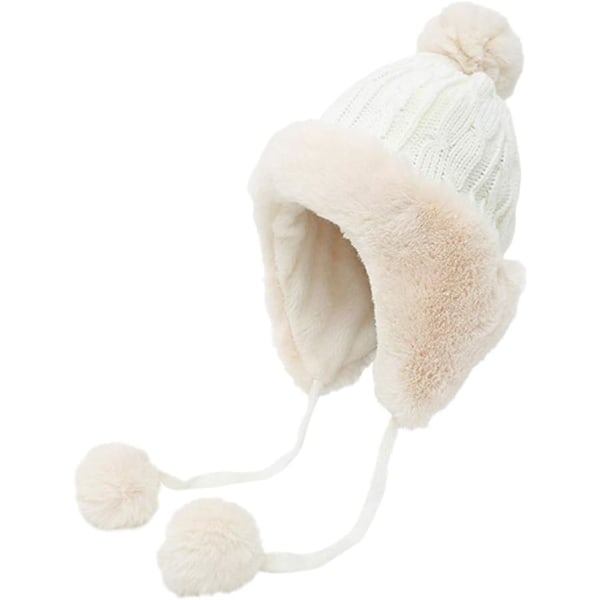 Naisten talvihattu kuulosuojaimilla, lämmin turkis hiihtohattu, neulottu hattu, söpö villahattu-jbk Milky white