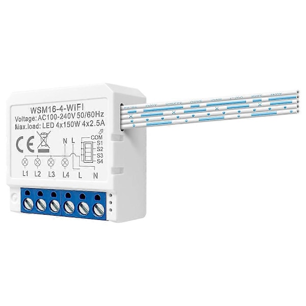 AVTTO WSM16 4-Gang Smart WiFi Switch APP Stemmestyring Dual Way Controller DIY Lyskontakt Modul