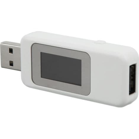USB-mittari LCD-näytöllä, pysäytyshallinnalla ja tehonmittauksella - Valkoinen