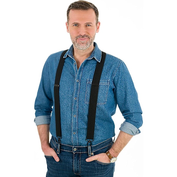 Olata Vahvat Y-muotoiset Hihnat/Suspenderit, Mustat Värillä Koristellulla Nahalla Ja Mustilla Karabiineilla - 4cm