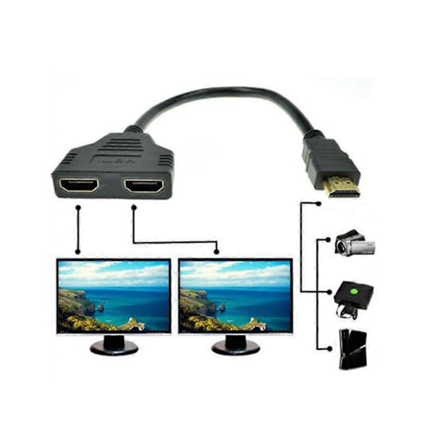 1080P HDMI-stikkontakt Han til 2 Hun 1 Ind 2 Ud Splitter Kabel Adapter Konverter