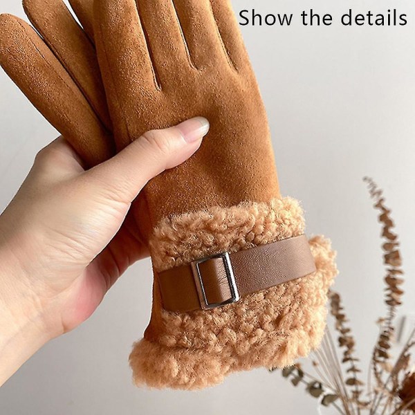 Termohandsker touch screen dobbeltlags fløjl vindtætte handsker-jbk Brown