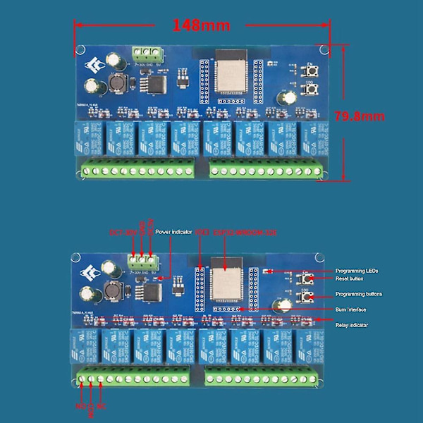 Dc5-30v Strømforsyning Esp32 Wifi Bluetooth Ble 8-veis Relémodul