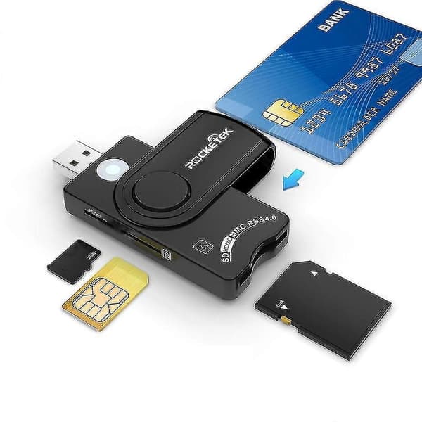 ROCKETEK CR310 USB 2.0 Smart Card Reader SD TF ID SIM Bankkort Kontakt Adapter