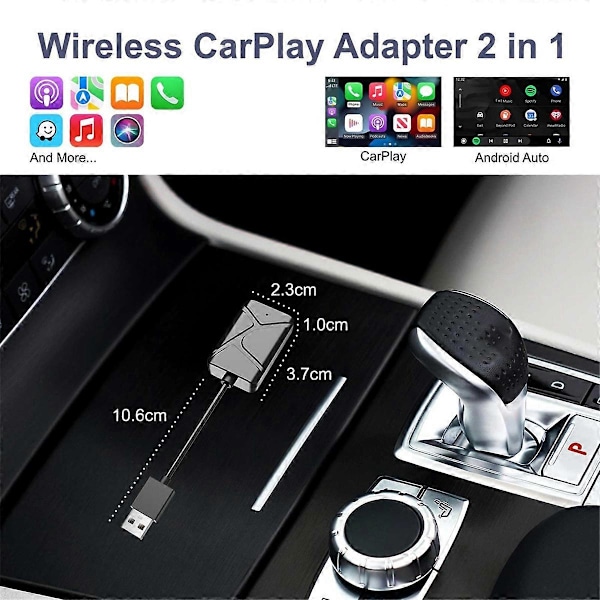 Langaton CarPlay -sovitin - 2-in-1 langaton CarPlay ja Android Auto, muuntaa langallisen langattomaksi CarPlayksi