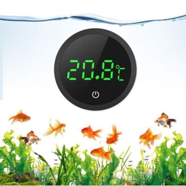 Høypresisjon (0,1°C) LCD digitalt akvarietermometer med berøringsknapper og utskiftbart batteri – Svart