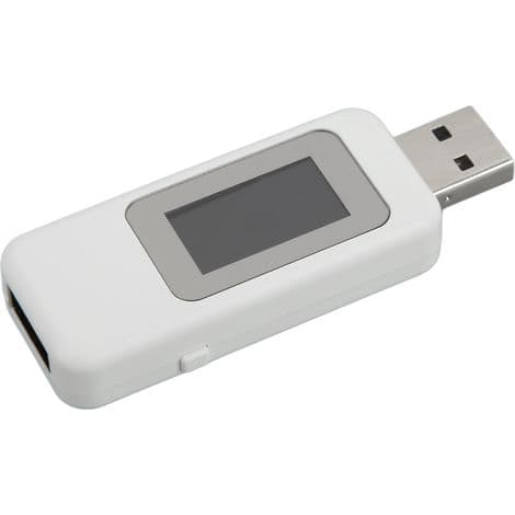 USB-detektor med LCD-skärm, stoppkontroll och effektmätning - Vit