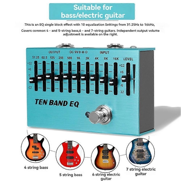 SA-01 Controller Equalizer 10 Band Elgitarrpedal Effekt EQ Pedaler True Bypass Gitarr Bas Delar & Tillbehör