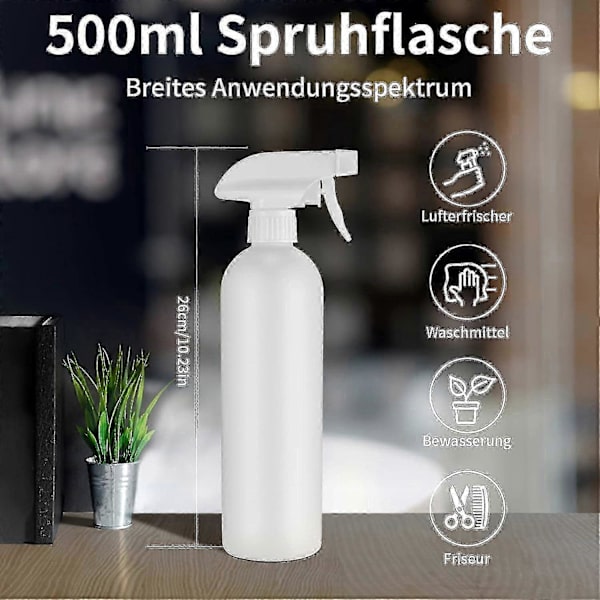 3 st 500 ml Sprayflaskor, Tomma Vattensprayflaskor för Växter, Återfyllningsbara Trycksprutor i Plast - Vit Edi