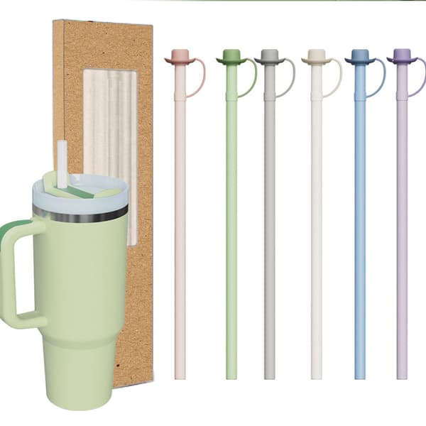 Silicone Straws with Lids & 1 Cleaning Brush, 6-pack