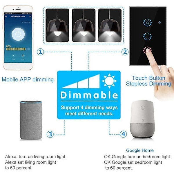 Tuya Smart Life LED-dimmerströmbrytare WiFi Smart Light Touch Switch Dimning Kompatibel för Hem EU-kontakt