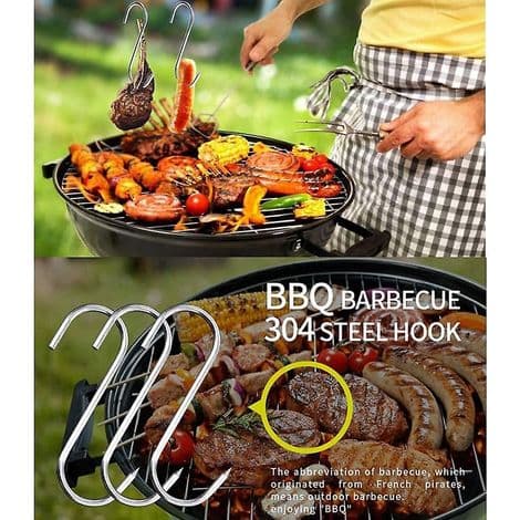 10 slakterkroker i rustfritt stål, 150x4mm, S-formede kroker for BBQ, kjøtt, pølse, kokekar, rustfrie, solide og holdbare