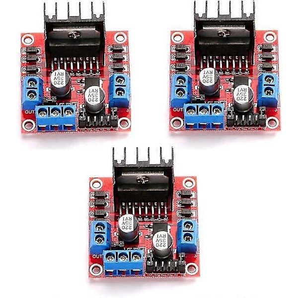 3-pack L298N Motorkortsmodul Dubbel H-brygga DC Motor Drivrutin Kontroller Stepper för Arduino Röd