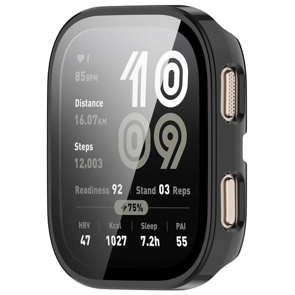 Läpinäkyvä PC-kotelo karkaistulla kalvolla Amazfit BIP 6 Black -kellolle
