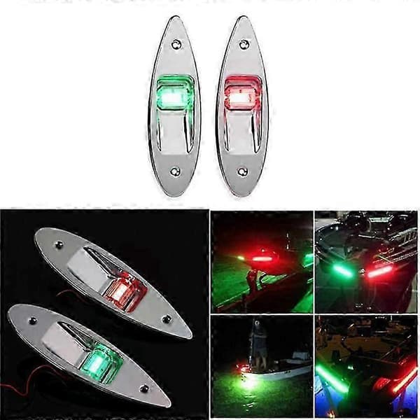 LED Rød+Grøn Planmonteret Marinebåd RV LED Side Navigationslys Rustfrit Stål Vandtæt til
