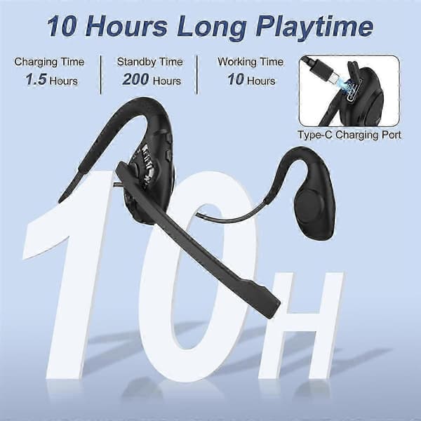 Bluetooth Headset med Mikrofon, Åbne Øre Hovedtelefoner Trådløst Støjreducerende Headset til Kontor